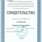 Свидетельство Аминова Мария Эдуардовна - Аминова Мария Эдуардовна