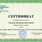 Сертификат - Сорокин Владимир Николаевич