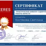 Сертификат Костякова Светлана Олеговна - Костякова Светлана Олеговна