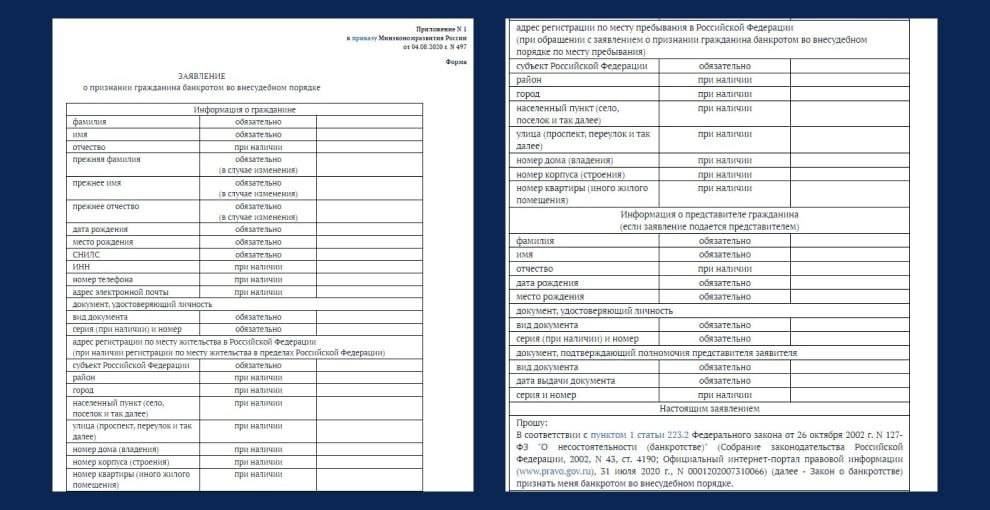 Образец заявления на признание физлица банкротом