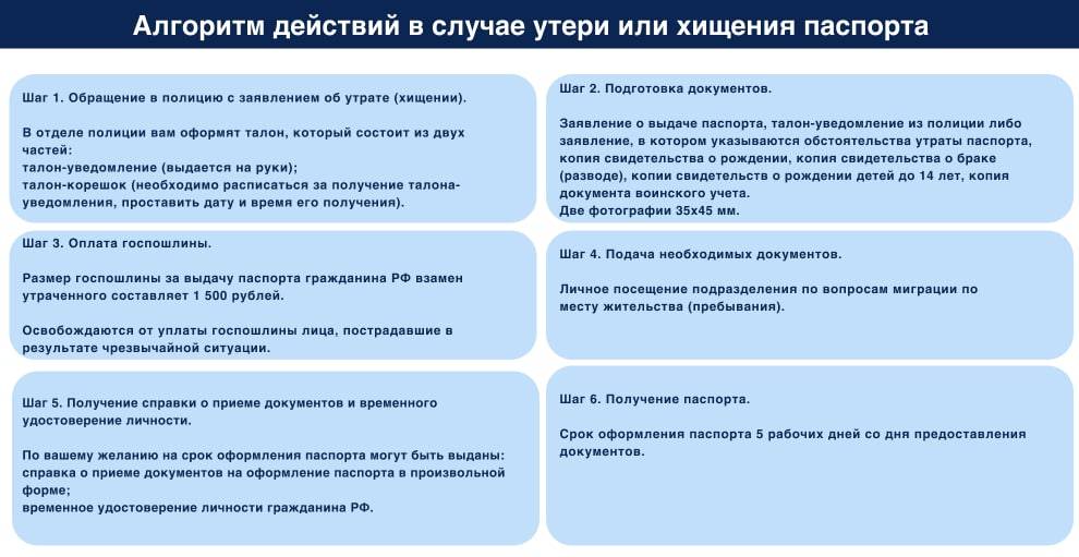 Алгоритм действия в случае утери или хищения паспорта