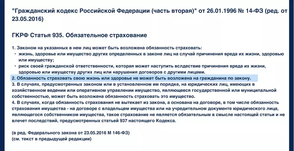 Ст. 935 Гражданского кодекса РФ