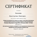 Сертификат - Киселев Константин Олегович