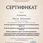 Сертификат о дополнительном обучении - Остапенко Максим Витальевич