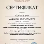 Сертификат о дополнительном обучении - Остапенко Максим Витальевич