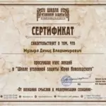 Сертификат - Музыря Денис Владимирович