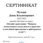 Сертификат Музыря Денис Владимирович - Музыря Денис Владимирович
