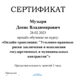 Сертификат Музыря Денис Владимирович 3 - Музыря Денис Владимирович