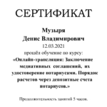 Сертификат на 5 часов АП ВО - Музыря Денис Владимирович