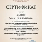 Сертификат № 10 на 6 часов от 01.10.21 - Музыря Денис Владимирович