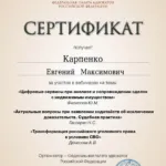 Сертификат - Карпенко Евгений Максимович