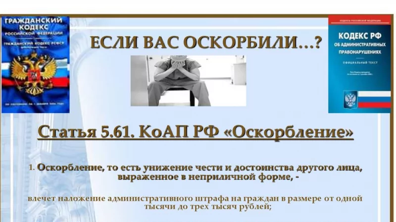 Юрист Бендер Андрей Владимирович объясняет: Защита интересов потерпевшей по ст.5.61 КоАП РФ (оскорбления)