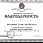 Благодарность - Тихонова Наталия Павловна