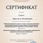 Сертификат 2022 г. - Голота Кристина Михайловна