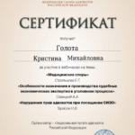 Сертификат 2023 г. - Голота Кристина Михайловна