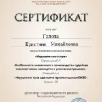 Сертификат 2023 г. - Голота Кристина Михайловна
