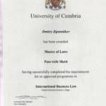 LLM University of Cumbria England - Зипунников Дмитрий Александрович