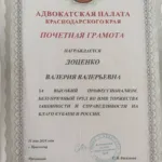 Почетная грамота 2024 - Доценко Валерия Валерьевна