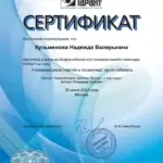 Сертификат - Кузьминова Надежда Валерьевна