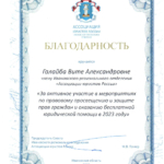 Благодарственное письмо 2 - Галайба Вита Александровна