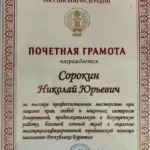 Благодарность - Сорокин Николай Юрьевич