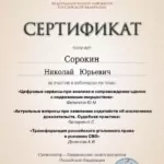 Сертификат 10 - Сорокин Николай Юрьевич