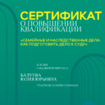 ПОДГОТОВКА ДЕЛА СЕМЕЙКА И НАСЛЕДСТВО - Балуева Юлия Юрьевна