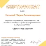 Сертификат Детство под защитой 2024 - Сехина Мария Александровна