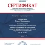 Сертификат ГАРАНТ - Грищенко Роман Васильевич