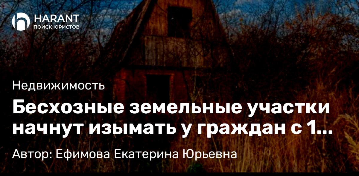 Юрист Ефимова Екатерина Юрьевна объясняет: Бесхозные земельные участки начнут изымать у граждан с 1 марта 2025 года