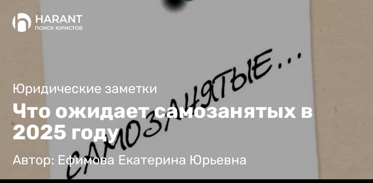 Юрист Ефимова Екатерина Юрьевна объясняет: Что ожидает самозанятых в 2025 году