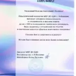 Благодарственное письмо 2 - Калинов Максим Анатольевич