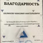 Благодарность 3 - Калинов Максим Анатольевич