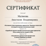 Сертификат - Матвеева Анастасия Владимировна