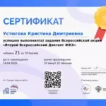 Сертификат - Устюгова Кристина Дмитриевна