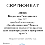 Сертификат Зайцев Владислав Геннадьевич - Зайцев Владислав Геннадьевич
