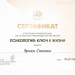Сертификат 3 - Снитко Эрика Валерьевна