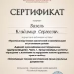 Сертификат - Базель Владимир Сергеевич