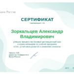 Сертификат - Зоркальцев Александр Владимирович