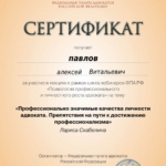 Сертификат - Павлов Алексей Витальевич