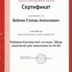 Сертификат Контур.Школа 44-ФЗ2 - Бебнев Степан Алексеевич
