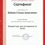 Сертификат Контур.Школа 44-ФЗ5 - Бебнев Степан Алексеевич
