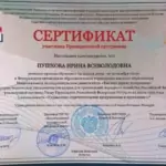 Сертификат - Пушкова Ирина Всеволодовна