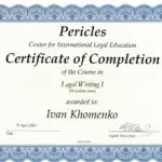 Сертификат Pericles LW I Eng - Хоменко Иван Васильевич