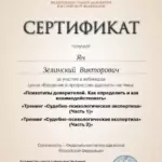 Сертификат - Зелинский Ян Викторович