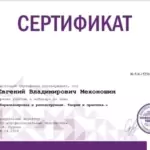 Сертификат - Мехоношин Евгений Владимирович