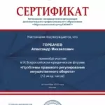 Сертификат IX Всероссийский юридический форум - Горбачев Александр Михайлович