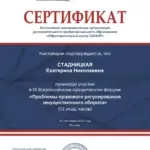 Сертификат - Стадницкая Екатерина Николаевна