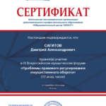 Сертификат - Сагитов Дмитрий Александрович