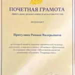 Почетная грамота - Притулин Роман Валерьевич